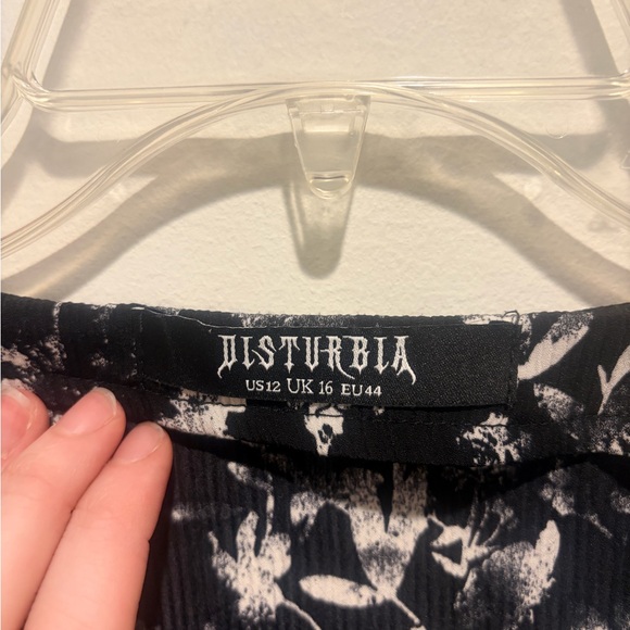 Disturbia Eulogy Button Front Black and White Floral Mini Dress size 12 - Picture 8 of 11